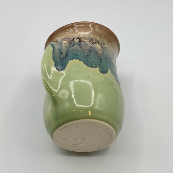 Neher Art Pottery Right Handwarmer Mug Green Blue Drip Glaze Clay In Motion 2016 - Picture 10 of 12